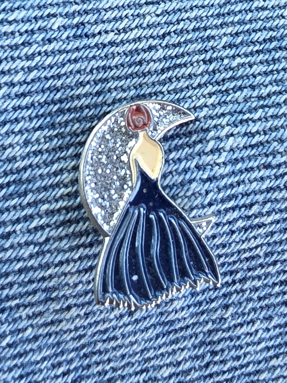Moonlit Lady Enamel Pin - Navy & Silver